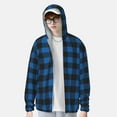 thumbnail image 3 of Pofeuu Blue Black Plaid Print Sun Protection Outdoor Lightweight Full Zip UV Cooling Hoodie Long Sleeve Summer Clothing for Outdoor Hiking-Medium, 3 of 5