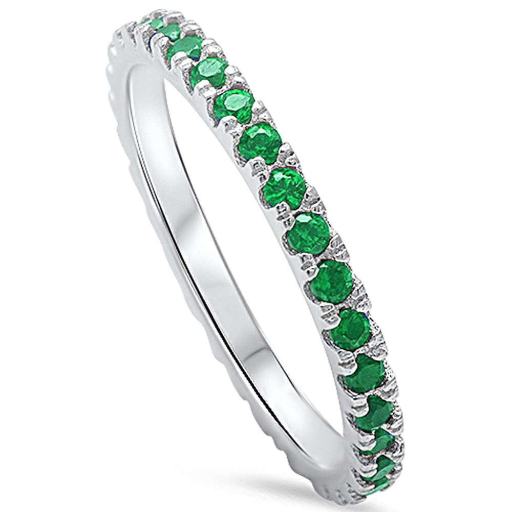 All in Stock Sterling Silver Round Synthetic Emerald CZ Eternity Ring