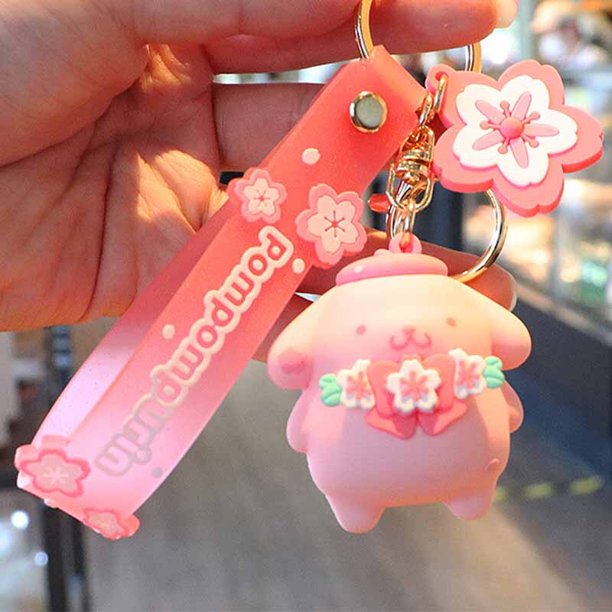 Sanrio-llavero de flor de cerezo de gatito Kawai, colgante de colección, Cinnamoroll Kawaii, Kuromi My Melody para decoración de bolsos de niña rosa