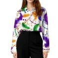 thumbnail image 4 of Womens Mardi Gras Shirts Carnival Party Long Sleeve Button Down Blouses Funny Graphic Masquerade Party Tshirt, 4 of 4