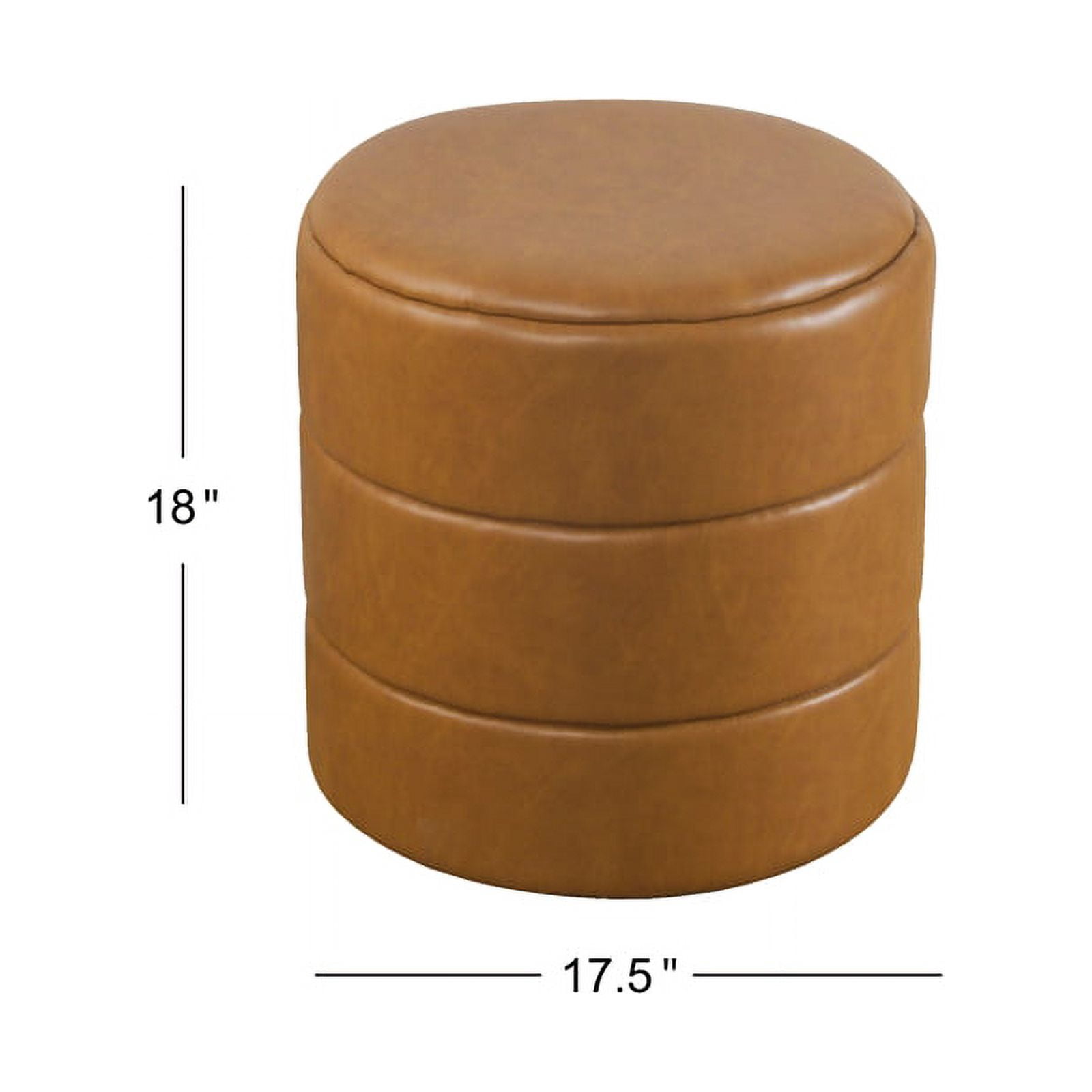 HomePop Upholstered Round Ottoman- Carmel Faux Leather