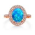 thumbnail image 2 of Gem Stone King 18K Rose Gold Plated Silver Halo Engagement Ring Cabochon Simulated Opal Moissanite (0.99 Cttw), 2 of 3