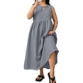thumbnail image 3 of Elvqul Dresses for Women Elbow-Length Crewneck Womens Dresses Plus Size Solid Pullover Long Dresses Chic, 3 of 8