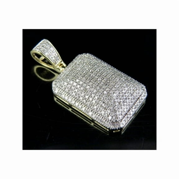 Cluster 2Ct Round Cut Simulated Diamond Men's Dog Tag Pendant 14K White Gold Plated 925 Sterling Silver