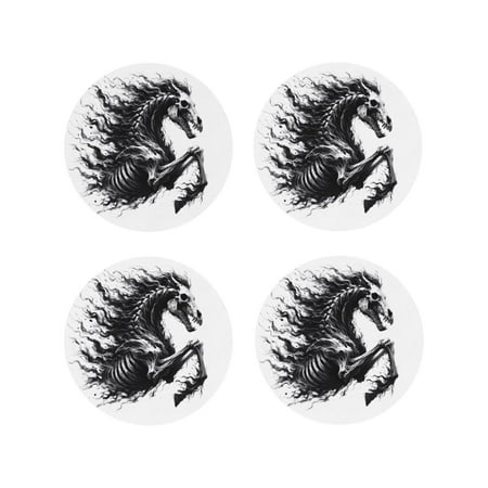 

Drink Coasters Set of 4 Ghostly Skeleton Horse Leather Coasters for Coffee Table Protector Heat Resistant Cute Coasters for Home Decor Housewarming Gifts Bar Kitchen 4 Inch Round Shape