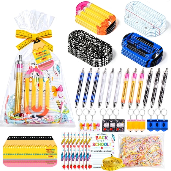 12 set All-in-One Back to School Teacher Appreciation DIY Gift Kit, Complete Teacher Gift Set with Pens, Paper Clips, Keychains, Cards & Packaging Supplies