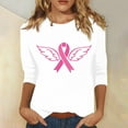 thumbnail image 2 of IROINNID Breast Cancer Pullover for Women Breast Cancer Awareness Casual Printed Loose T-shirt 3/4 Sleeves Blouse Round Neck Tops,White, 2 of 5