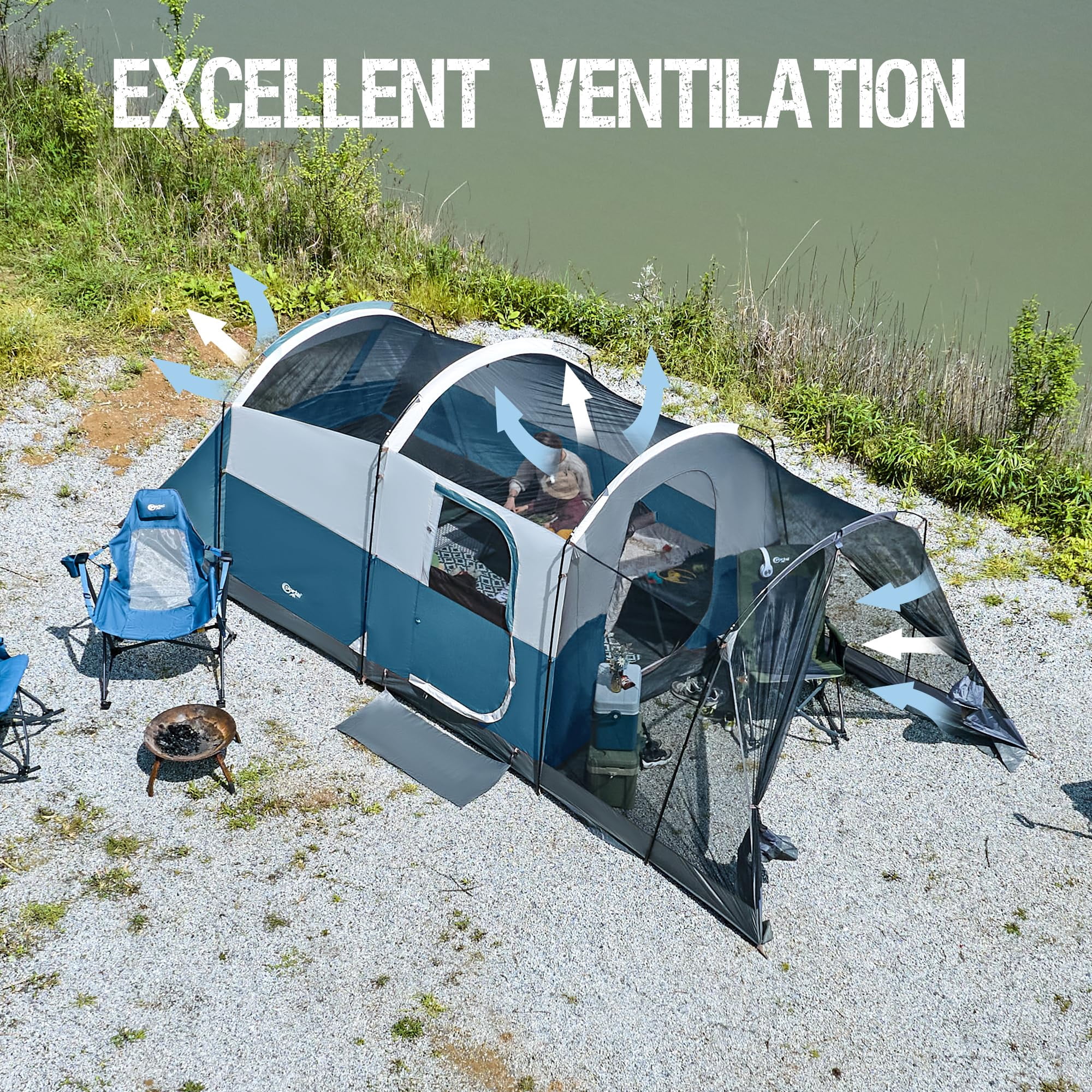 PORTAL Family Camping Tent for 6/8/10 People with Screen Room Water Resistant Rainfly Ideal for Outdoor Camping Parties