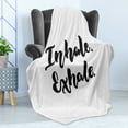 thumbnail image 4 of Inhale Exhale Soft Flannel Fleece Throw Blanket, Minimalist Modern Motivation Message Brush Ink Inscription Monochrome, Cozy Plush for Indoor and Outdoor Use, 50" x 70", Black and White, by Ambesonne, 4 of 5