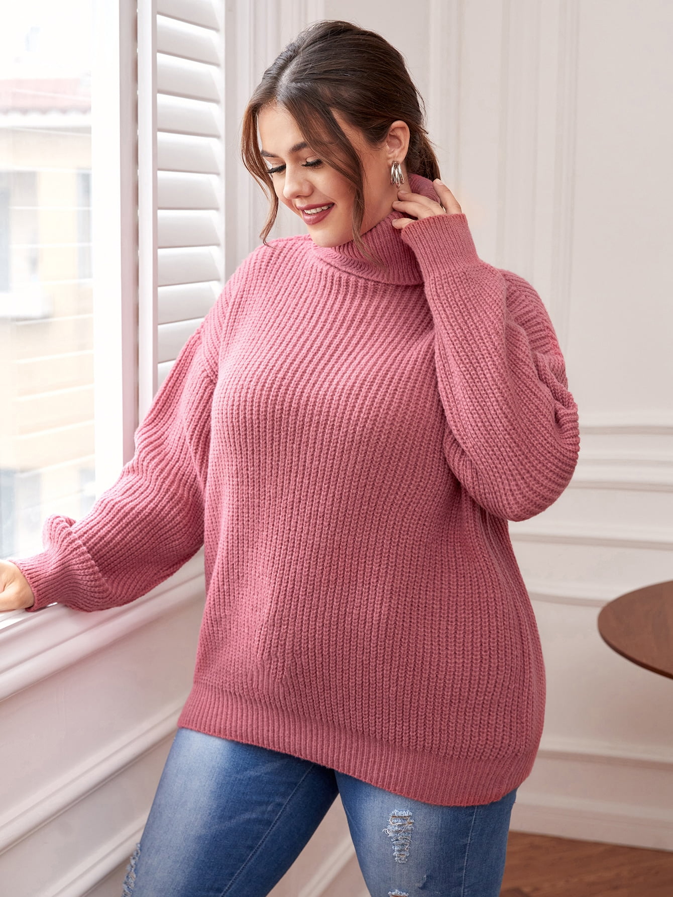 Women's Plus Turtleneck Drop Shoulder 