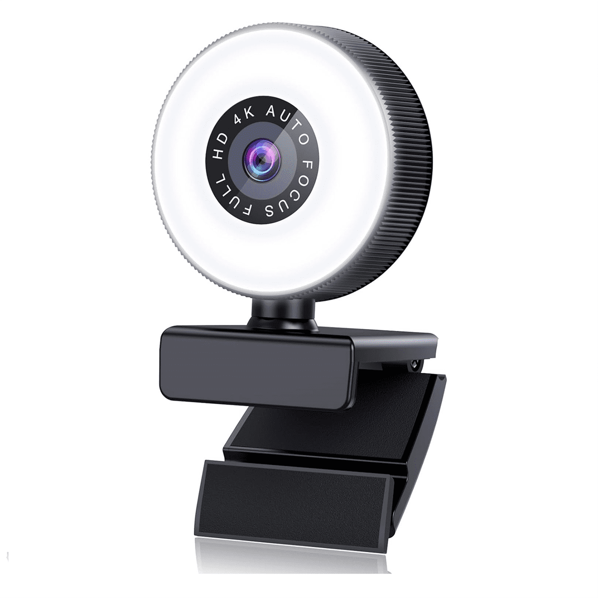 4K HD Autofocus Webcam with Microphone, Adjustable Light Computer Camera USB Webcam for Laptop Desktop Video Calling plastic Black
