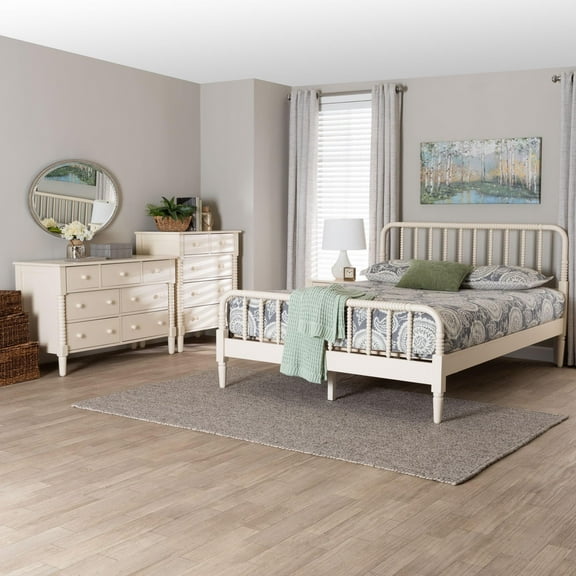 Baxton Studio Braith Farmhouse Bedroom Set, King, Ivory