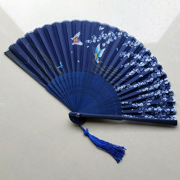 Blue Silk Hand Fan for Women Sturdy Bamboo and Silk Made Perfect for Gifts or Decor 6 Inch