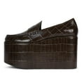 thumbnail image 3 of YDN Women Comfortable Round Toe Chunky Platform Loafers Wedge High Heel Slip On Pumps Office Evening Casual Shoes Size 5.5 Brown Crocodile, 3 of 4