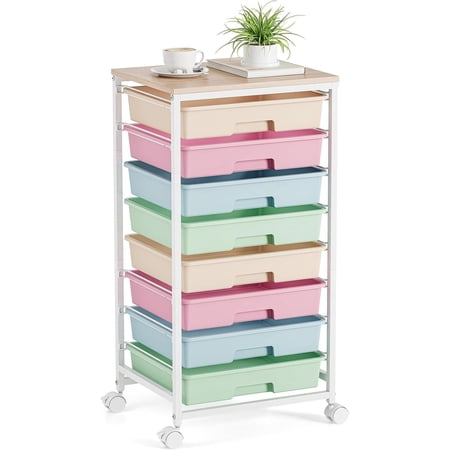 Rolling Storage Cart, Rainbow Cart with 8 Drawers and Wooden Tabletop, Teacher Organization for Classroom, Art Cart for Classroom,Office,Bedroom,Rainbow