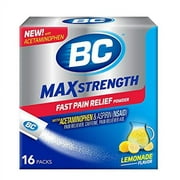 BC Max Strength Fast Pain Relief Powder, Lemonade Flavor Dissolve Packs, 16 Individual Packets