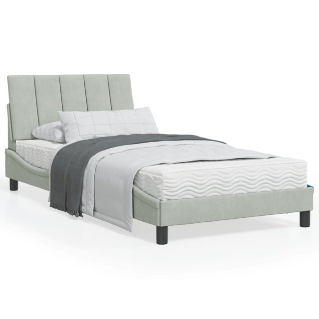 vidaXL Bed Frame with Headboard Light Grey 100x190 cm Velvet