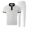 thumbnail image 4 of Gytharion Men's 2 Piece Classic Walffe Sets Turn-down Collar Zippered Short Sleeve Tops with Drawstring Long Pants Sets Soild Color Casual Outfits, 4 of 5