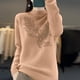 thumbnail image 4 of Suéter de cuello alto para mujer, color liso, con diamantes de imitación, cuello medio alto, suéter de punto, blusa para mujer, 4 of 4
