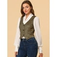 thumbnail image 4 of INSPIRE CHIC Veste Sans Manches à Carreaux Extensible Asymétrique pour Femme à Col en V, Taille Cintrée, à Boutons, 4 of 6