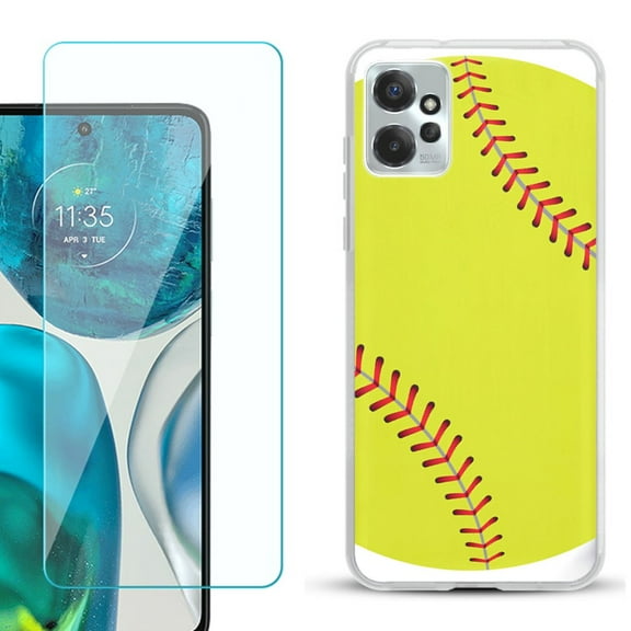 OneToughShield ® for Motorola Moto G Power 5G 2023 Shockproof Fashion Phone Case, with Tempered Glass Screen Protector - Softball Green