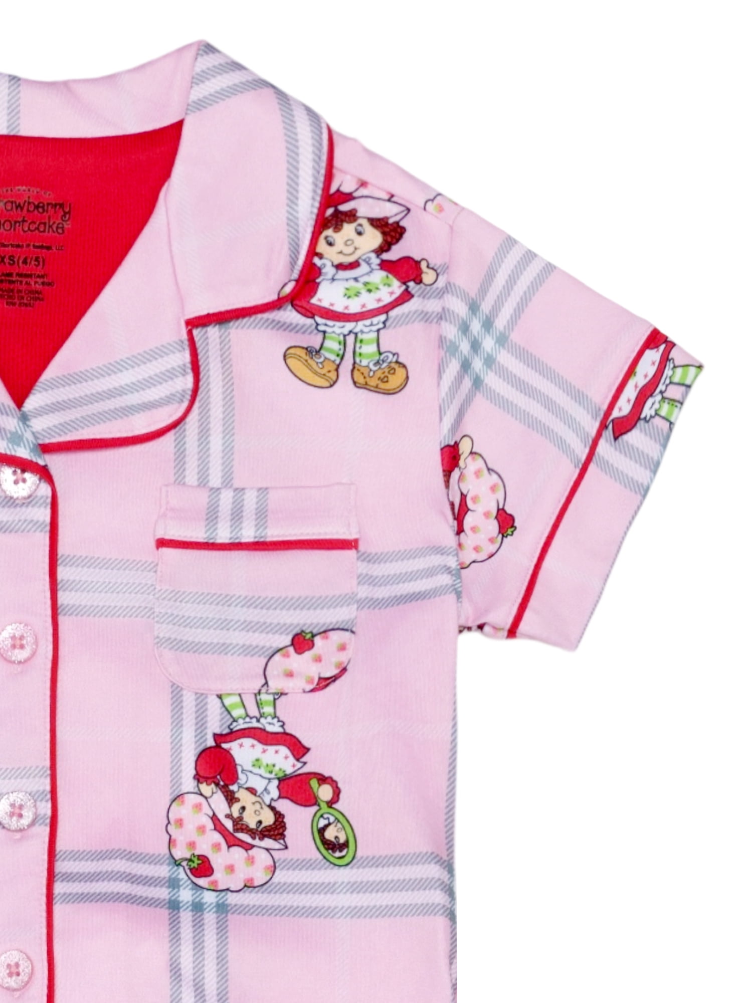 Strawberry Shortcake Girls Button Front Top and Pants Pajama Set, 2-Piece, Sizes 4-12