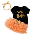 thumbnail image 4 of HAYIMI Baby Girls 1st Birthday Outfit Sets, One Print Romper Orange Tulle Tutu Skirt with Gold Bow Headband, First Birthday Party Breathable Clothes Sets, 4 of 5