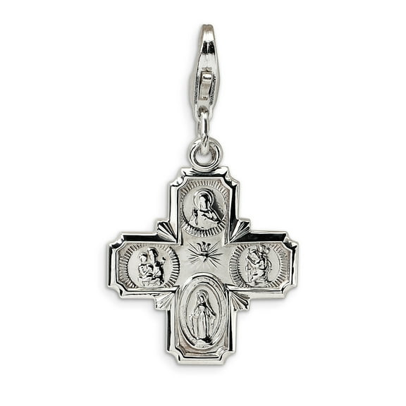 Sterling Silver Amore La Vita Polished 4-way Medal Charm Pendant with Fancy Lobster Clasp