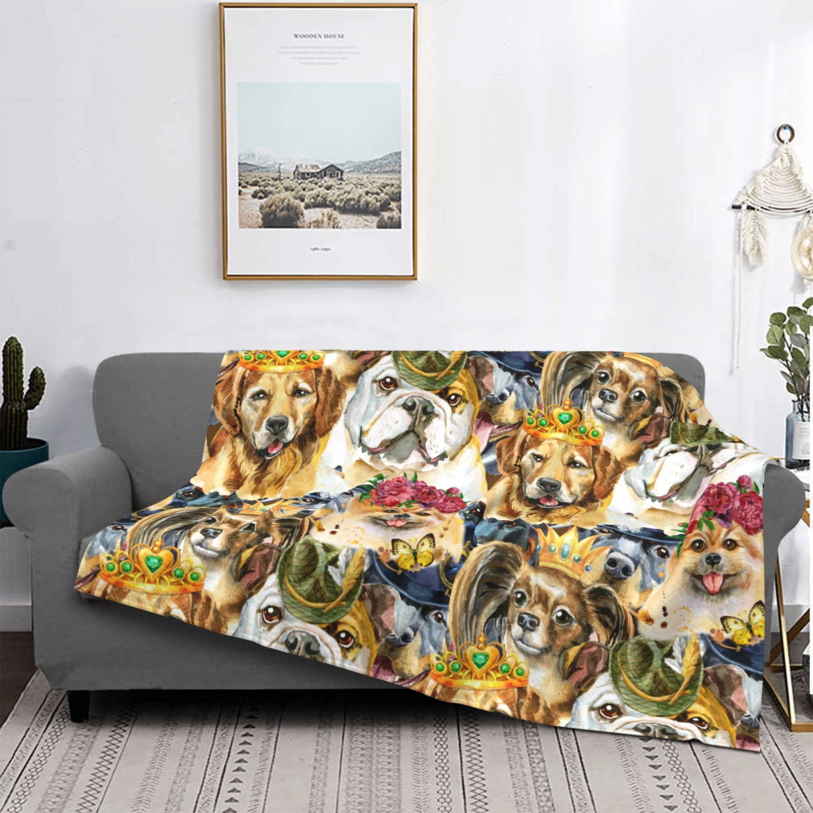 Throw Blanket for Couch - Watercolor Dogs Soft Comfy Lightweight Cozy Warm Throw Blanket, Fuzzy Plush Flannel Blanket & Throws for Sofa and Bed All Season