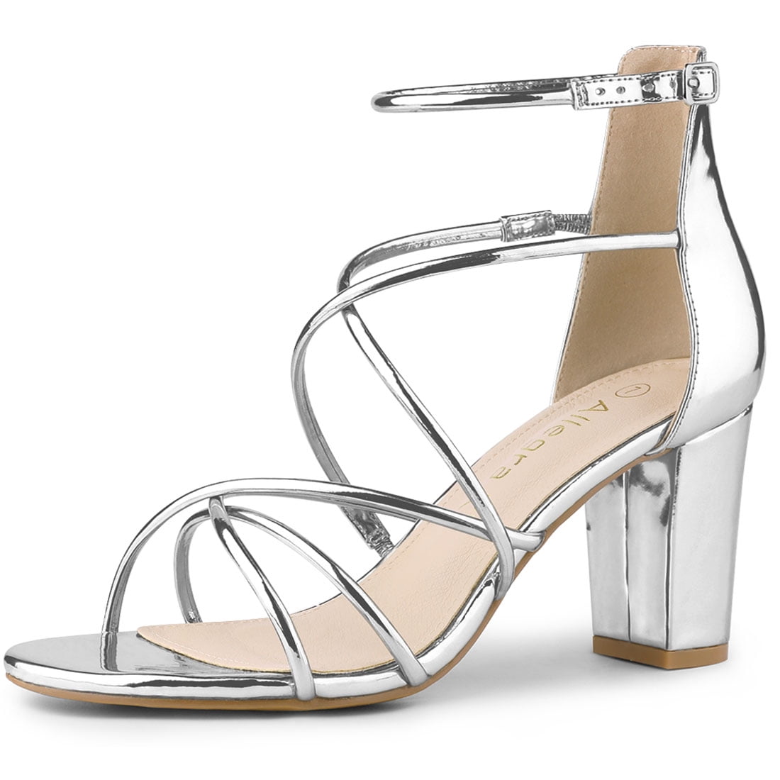 Women's Strappy Heels Block Heel Sandals Silver (Size 7.5) Walmart Canada