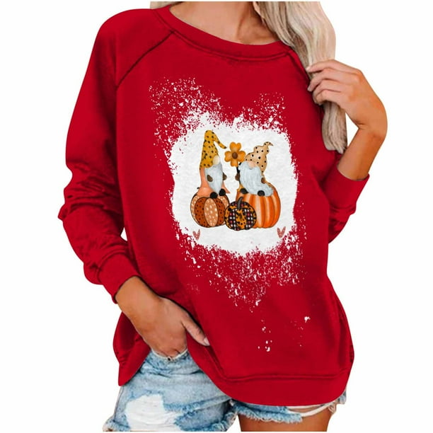 Sudaderas de Acción de Gracias Para Mujer Suéter de Cuello Redondo Blusa Suelta Tops Sin Capucha Odeerbi ODB204349