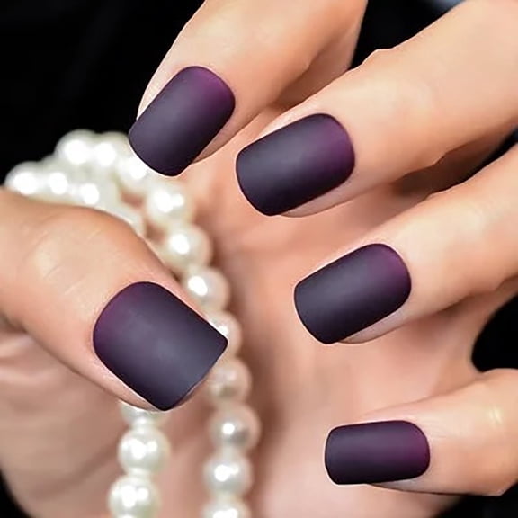 CurvLife Matte Purple Gradient Press-On Nails - 30PCS Medium Square, Black-Purple Gradient, Non-Toxic & Reusable