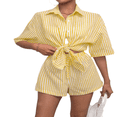 thumbnail image 6 of LYMAYTER Women's Summer Stripes 2 Piece Button-Down Shirt & Shorts Breathable Comfort Set XS-XL, 6 of 9