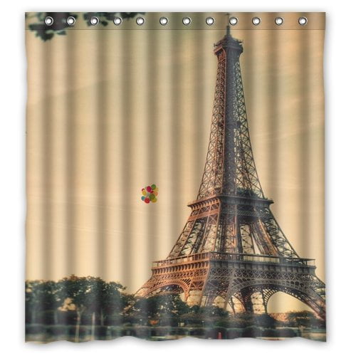 HelloDecor Eiffel Tower Shower Curtain Polyester Fabric Bathroom