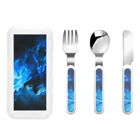 

Daiia Blue Fire Cool Wolf for Stainless Steel Kids Silverware Set - Children’s Utensil Set - Children s Knife Fork And Spoon Set - Metal Kids Cutlery Set