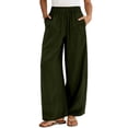 thumbnail image 2 of Palazzo Pants for Women Elastic High Waist Wide Leg Loose Fit Flowy Cotton Linen Pants with Pockets Lounge Trousers, 2 of 9