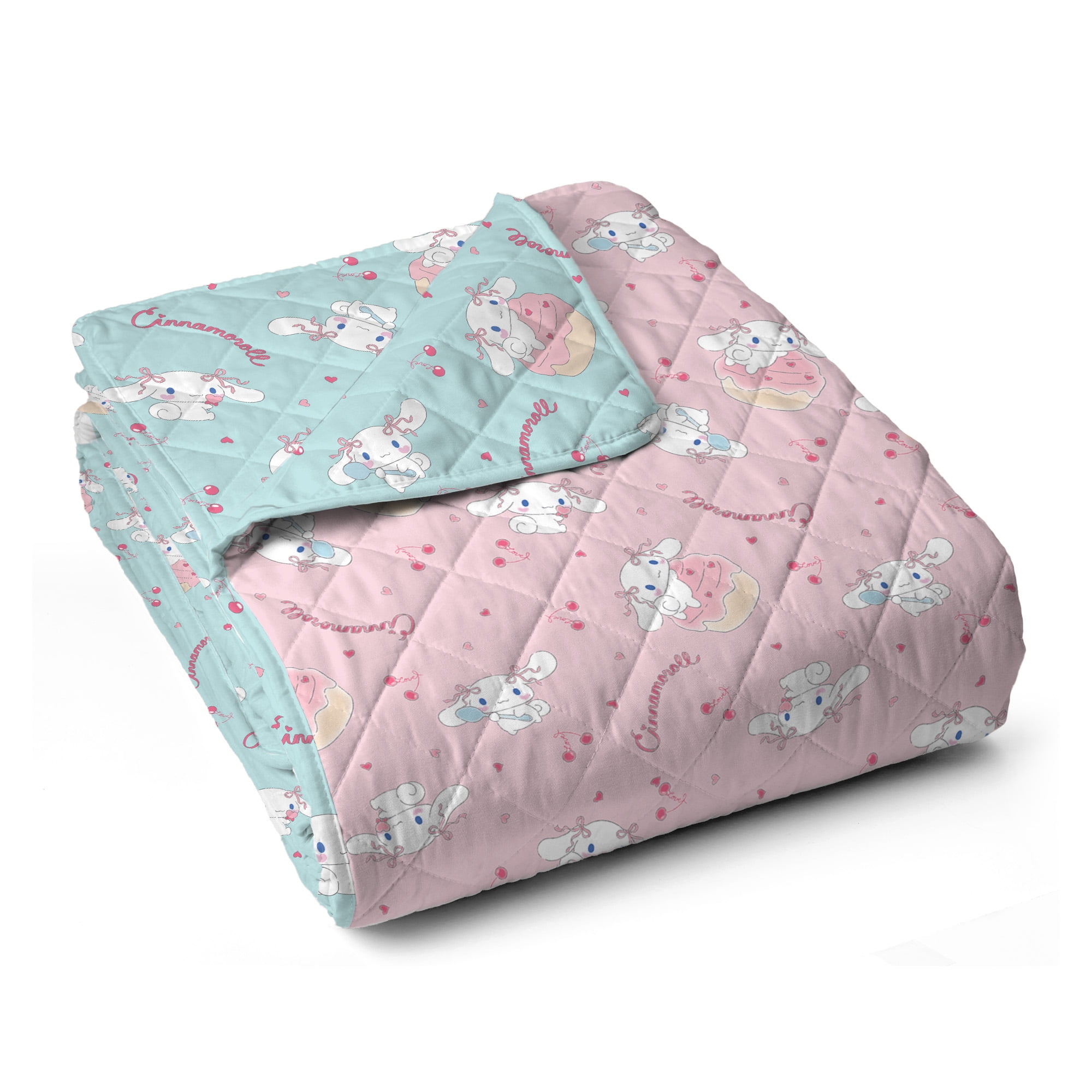 Cinnamoroll Cherry Cupcake Quilted Throw Blanket 60x80 inches, Kids Character Bedding