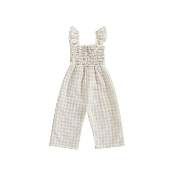Loicainy Baby Toddler Girl Plaid Jumpsuit 6 12 18 24 Months 2T 3T 4T Ruffle Sleeveless Smocked Romper Suspender Pants Summer Outfit