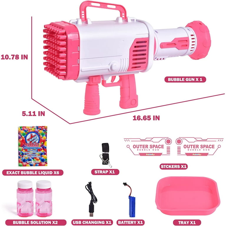 Fun Little Toys 14 Pcs Bubble Machine Gun with 64 Holes & Lights, Pink  Bazooka Bubble Gun for Kids Adults Bubble Blower Machine Gun with Hand held  Bubble Maker for Toddlers Wedding