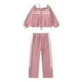 thumbnail image 3 of XAOWF Child Kids Girls Casual 2 Piece Set Fashion Lace Bow Striped Printed Long Sleeve Baseball Sweatshirt And Pants Tracksuit Outfit Child Kids Trendy Outfits 4-5 Years, 3 of 6