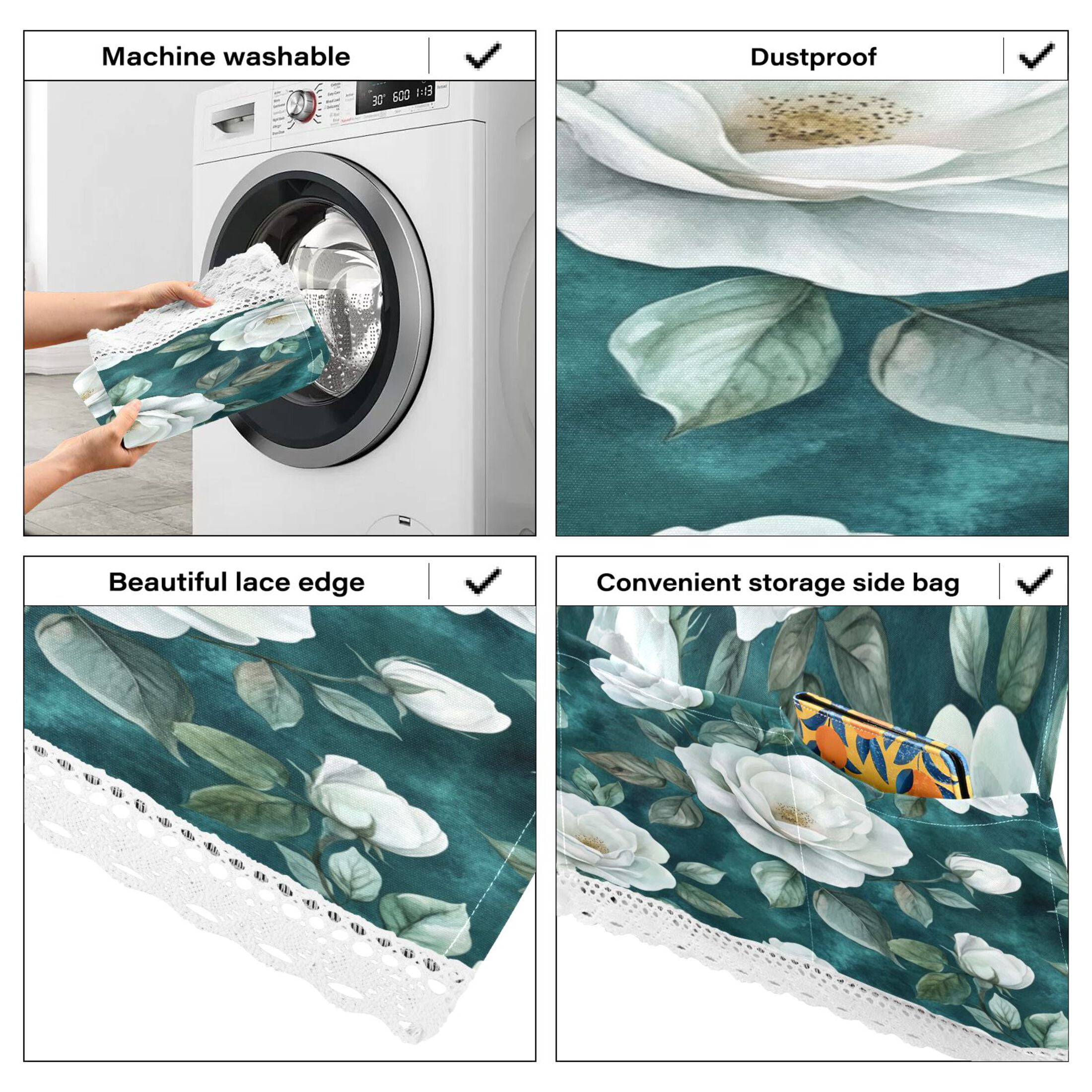 WOBOGO Large White Roses Pattern Washing Machine Cloth Dryer Refrigerator Top Cover Protective Non-Slip Mat For Kitchen Laundry