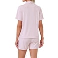 thumbnail image 3 of INSPIRE CHIC Women's Solid Pajama Sets Short Sleeves Cute Soft Comfy Highly Elastic Button Up Tops and Shorts 2 Pcs L Light Purple, 3 of 6