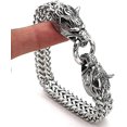 thumbnail image 3 of Pulsera con cabeza de lobo vikingo para hombre, cadena de rey de acero inoxidable, joyería nórdica, amuleto de motorista, pulseras de lobo de Odín, 1y, 3 of 4