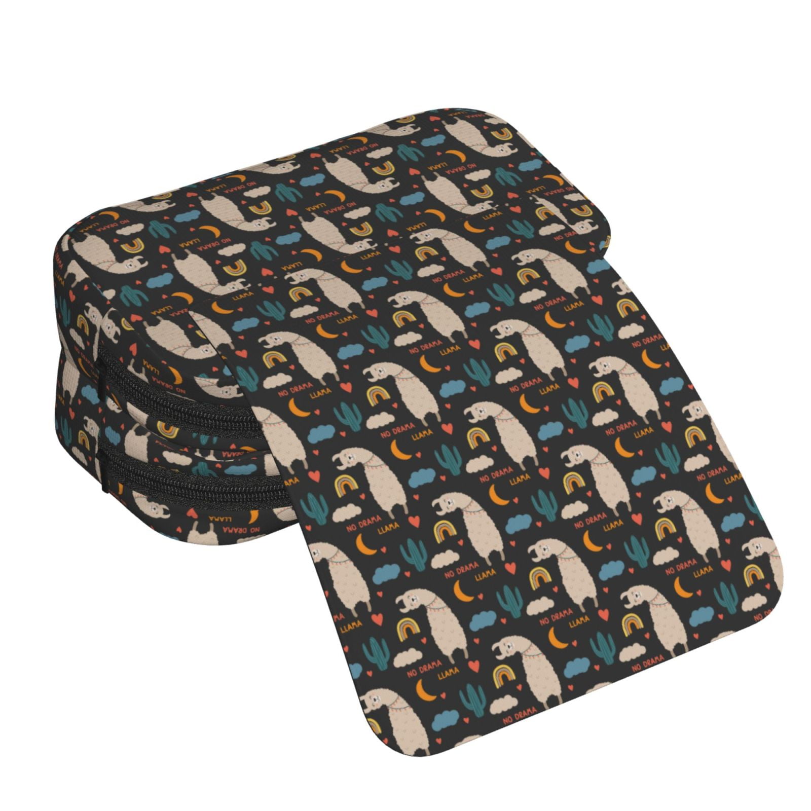 Rateoe Cute Alpaca Pattern Double Clamshell Pen Case, Storage Organizer with Two Zipper Compartments– Holds Up to 50 Pencils & Pens