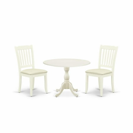 East West Furniture DMDA3-LWH-C 3 Piece Dining Room Table Set Includes 1 Drop Leaves Dining Room Table and 2 Linen White Wooden Dining Chairs with Slatted Back – Linen White Finish East West Furniture DMDA3-LWH-C 3 Piece Dining Room Table Set Includes 1 Drop Leaves Dining Room Table and 2 Linen White Wooden Dining Chairs with Slatted Back – Linen White Finish