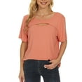thumbnail image 2 of Top de manga corta para mujer Moda Casual Cuello redondo Escote hueco Color sólido Camisa de manga corta Rosa L, 2 of 7