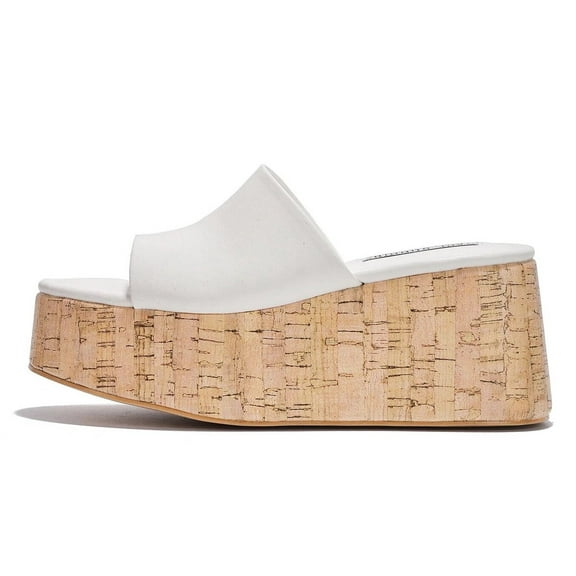Cape Robbin Banka White Slip On Round Open Toe Chunky Wedge Heel Fashion Sandals (White, 10)