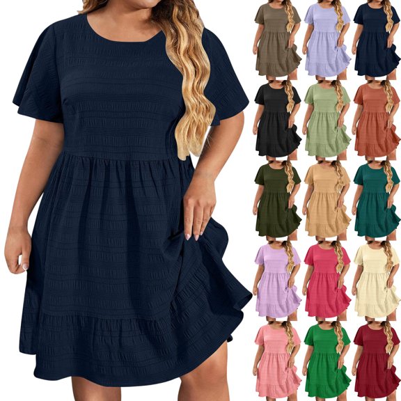 Women's Plus Size Dresses Plus Size Casual Solid Short Sleeved Round Neck Vacation Dress