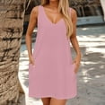 thumbnail image 5 of Women's Summer Dresses Solid Color Loose Sleeveless V Neck Dress With Pocket Pink, 5 of 6