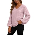 thumbnail image 1 of DXOUPM Women's Long Sleeve Shirts V Neck Sequined Shirt Work Clothes Versatile Daily Wear, 1 of 3